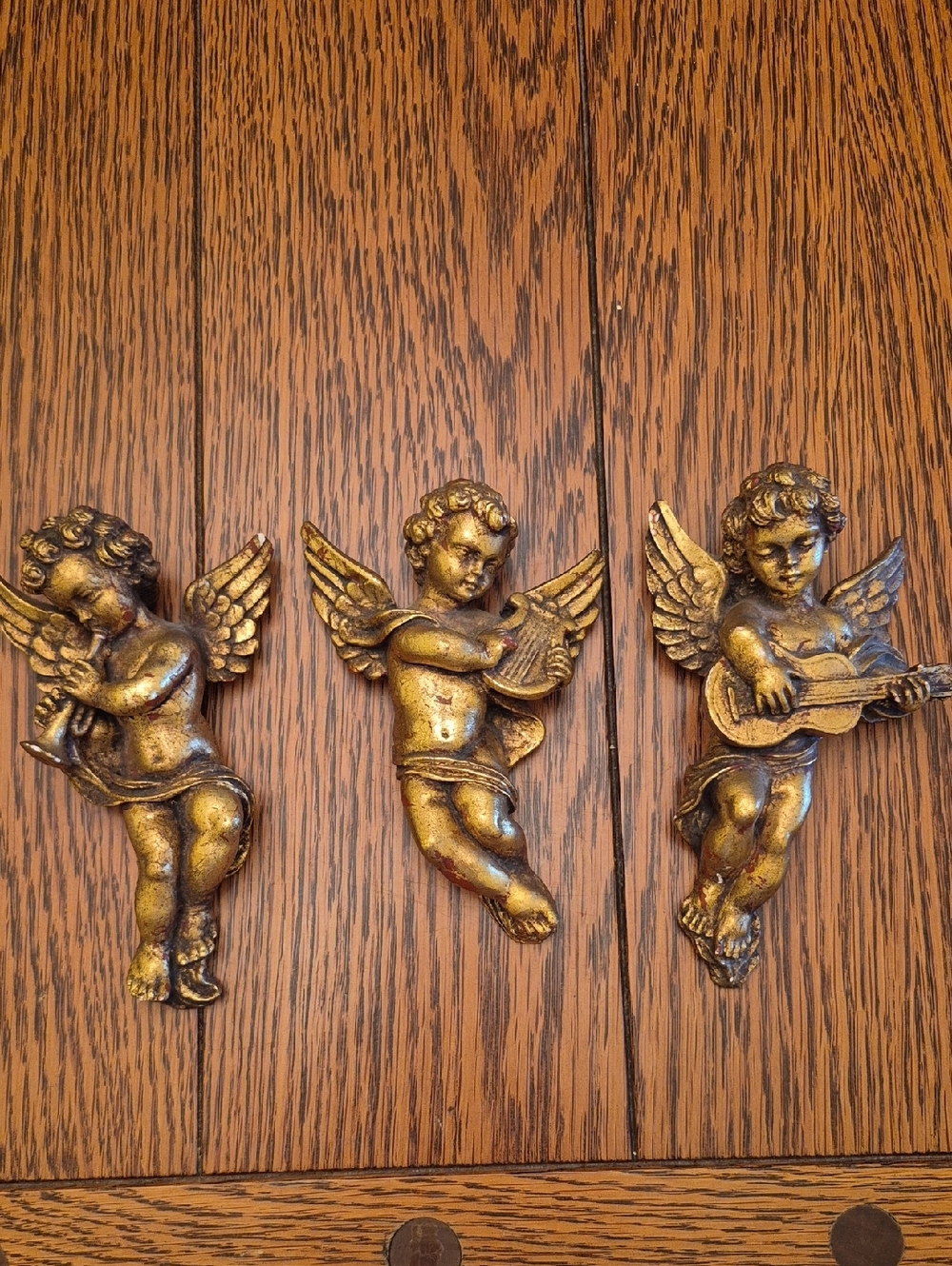 Ornate Gold Cherub Wall Hangings - Set of 3
